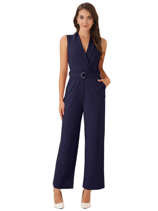 Women's Work Jumpsuit Formal Office Sleeveless Belted Jumpsuits Dressy Romper