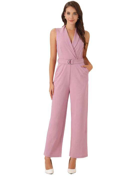 Women's Work Jumpsuit Formal Office Sleeveless Belted Jumpsuits Dressy Romper