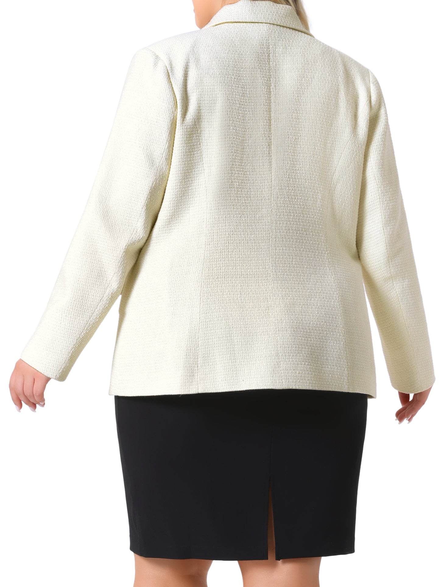 Blazers de tweed de talla grande para mujer, informales, abiertos al frente, de manga larga, para trabajo y oficina