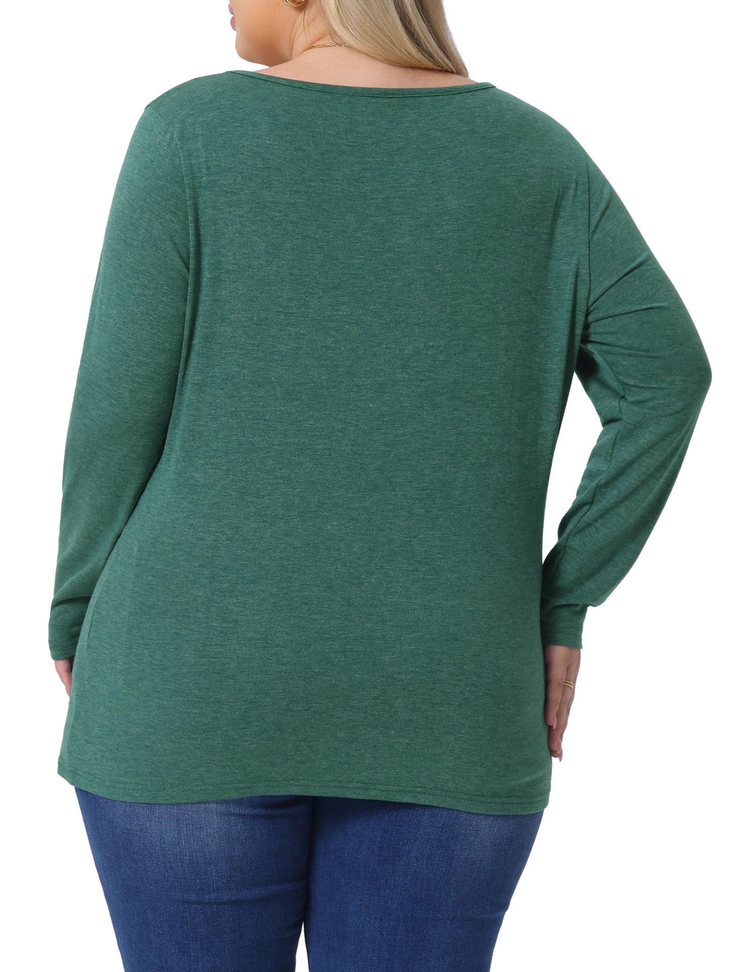Women Plus Size Top Side Button Square Neck Long Sleeve Casual Tunic Blouse