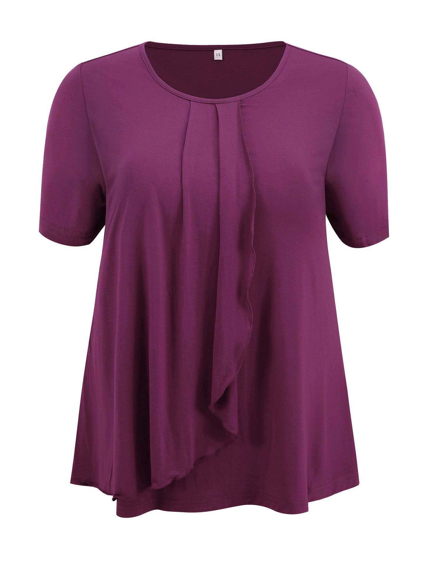 [PACK SALES] Women's Plus Size 2 Piecs Summer Tops Pleated Short Sleeve Round Neck Blouses Plaid Peplum Blouse