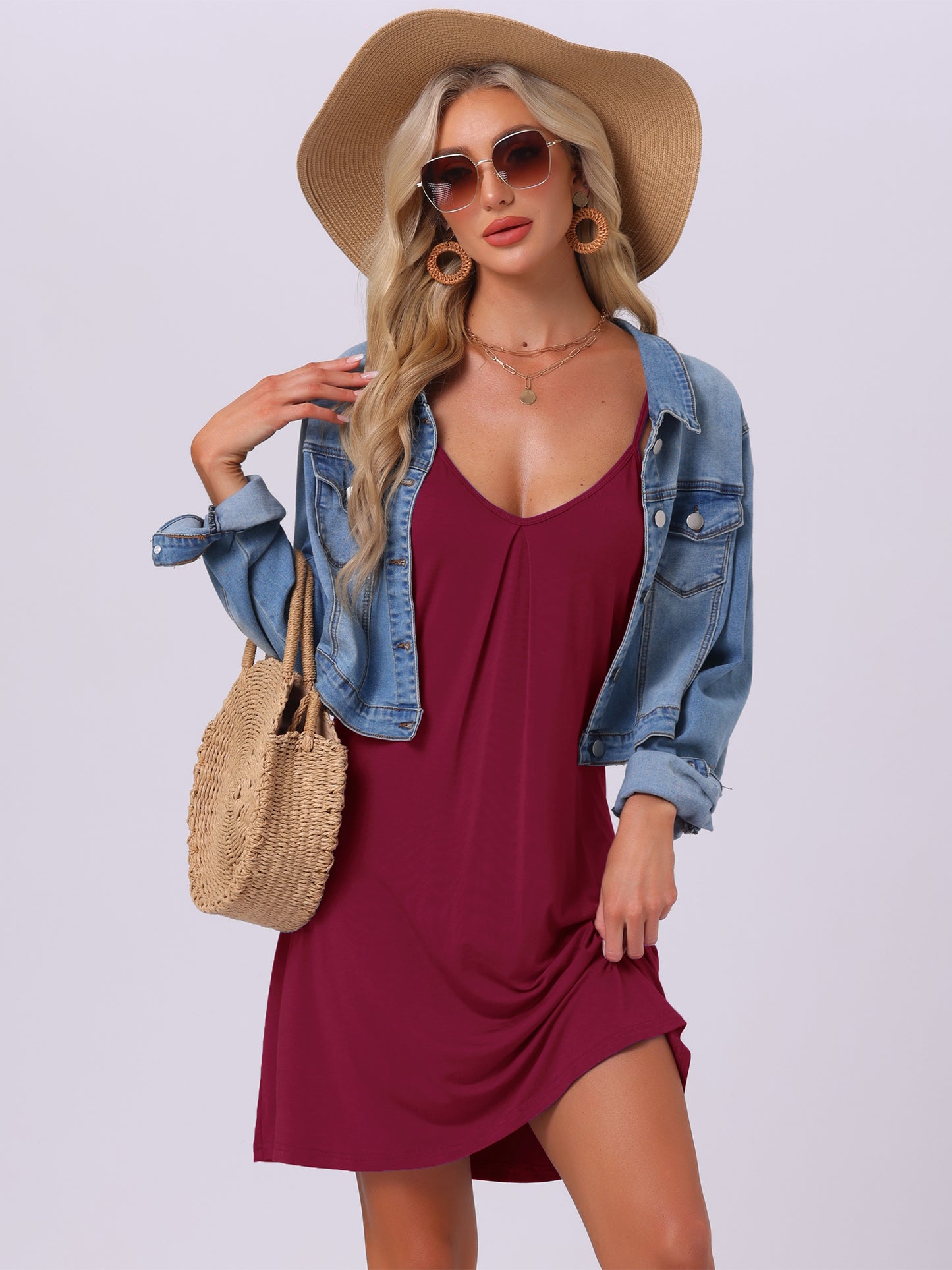 [PACK SALES] Women's 2 Pieces Sleeveless Basic Camisole Nightwear V Neck Nightshirt Pajama Dress Chemise Slip Nightgowns