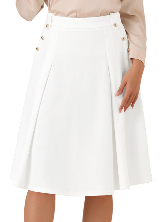 Women's High Waist Work Office Pleated Flared Elegant Midi Skirt