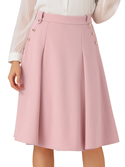 Women's High Waist Work Office Pleated Flared Elegant Midi Skirt