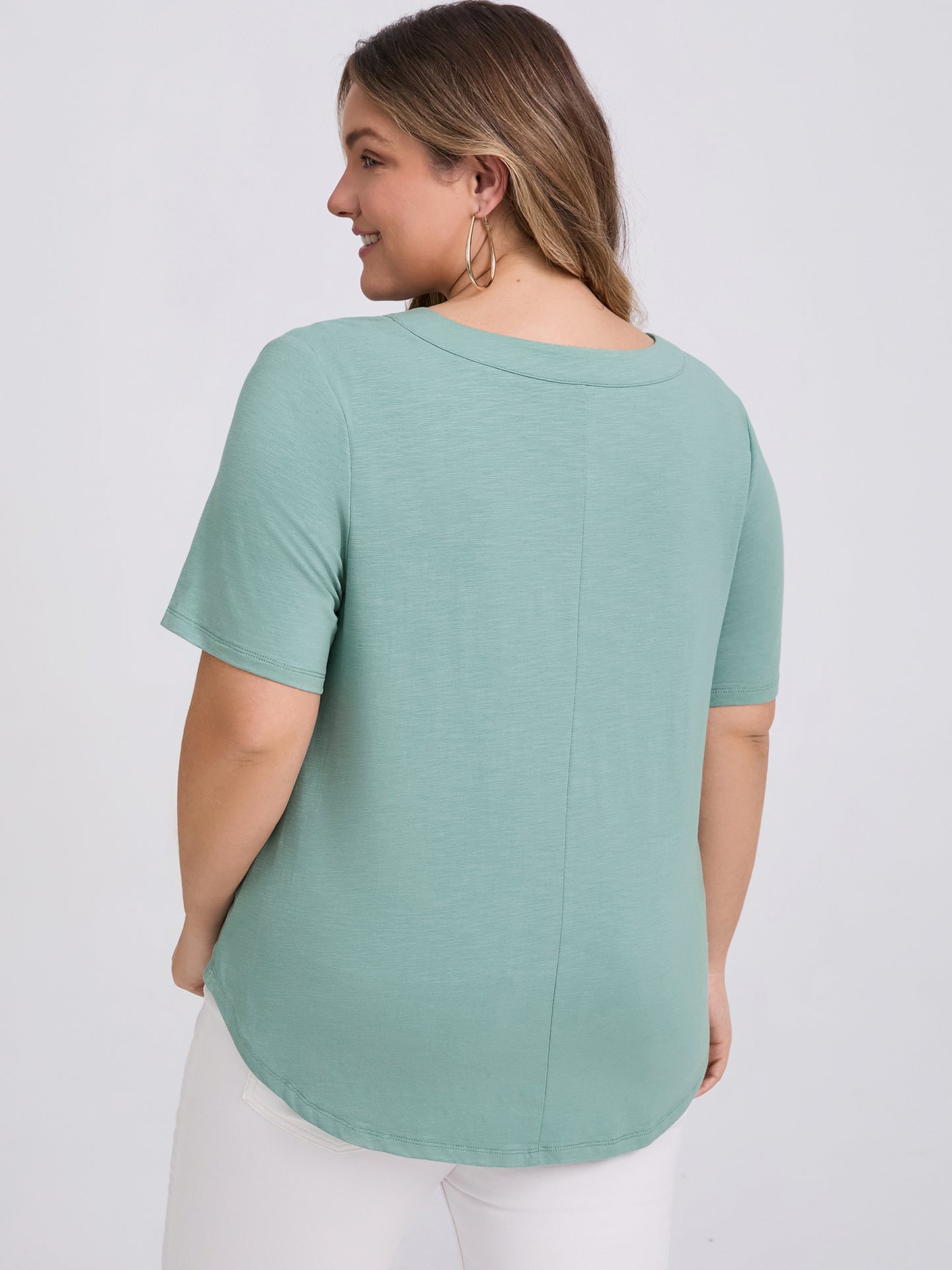 Women Plus Size Pleated V Neck Short Sleeve Casual Loose Fit Blouse Tee