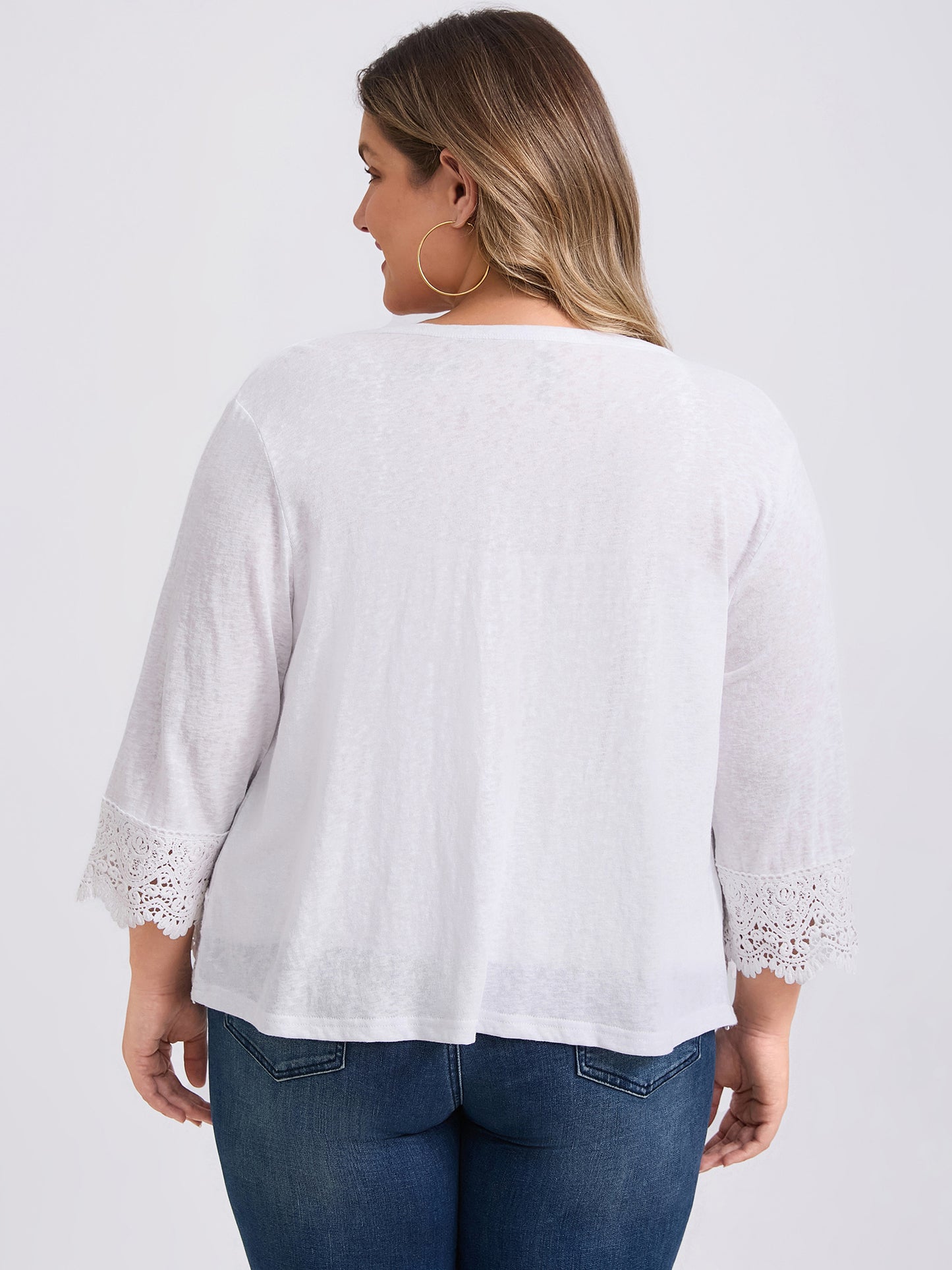 Women Plus Size Open Front Cover Up Lace Trim Waterfall Shrug 3/4 Sleeve High Low Hem Knit Cardigans