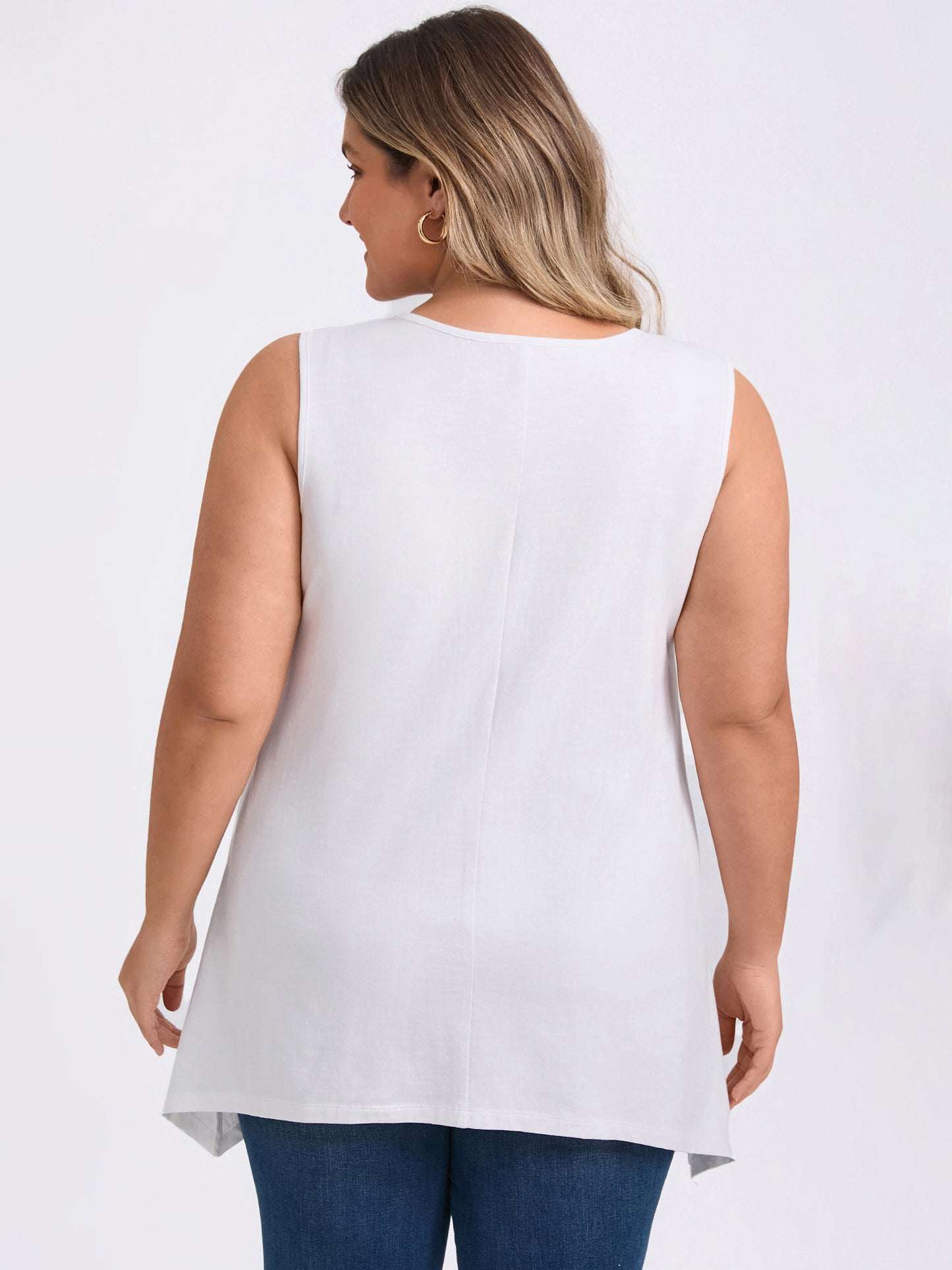 Women Plus Size Tank Top Sleeveless High Low Hem Summer Basic Casual Top with Pockets