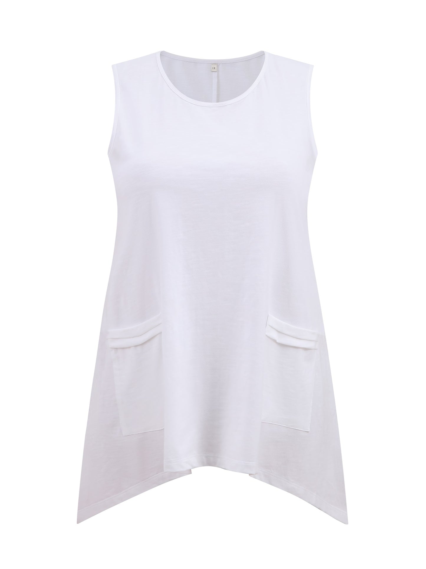 Women Plus Size Tank Top Sleeveless High Low Hem Summer Basic Casual Top with Pockets