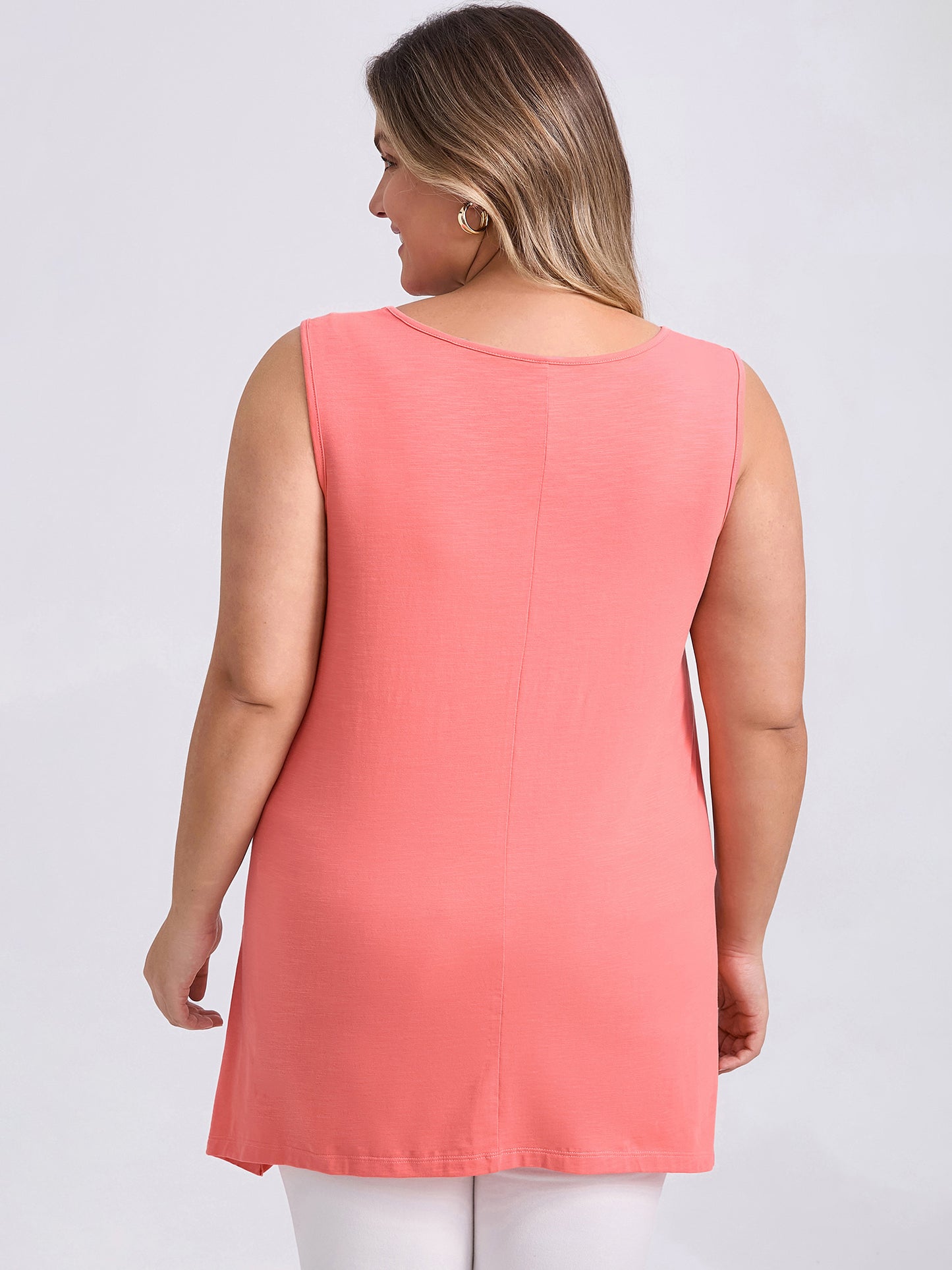 Women Plus Size Tank Top Sleeveless High Low Hem Summer Basic Casual Top with Pockets