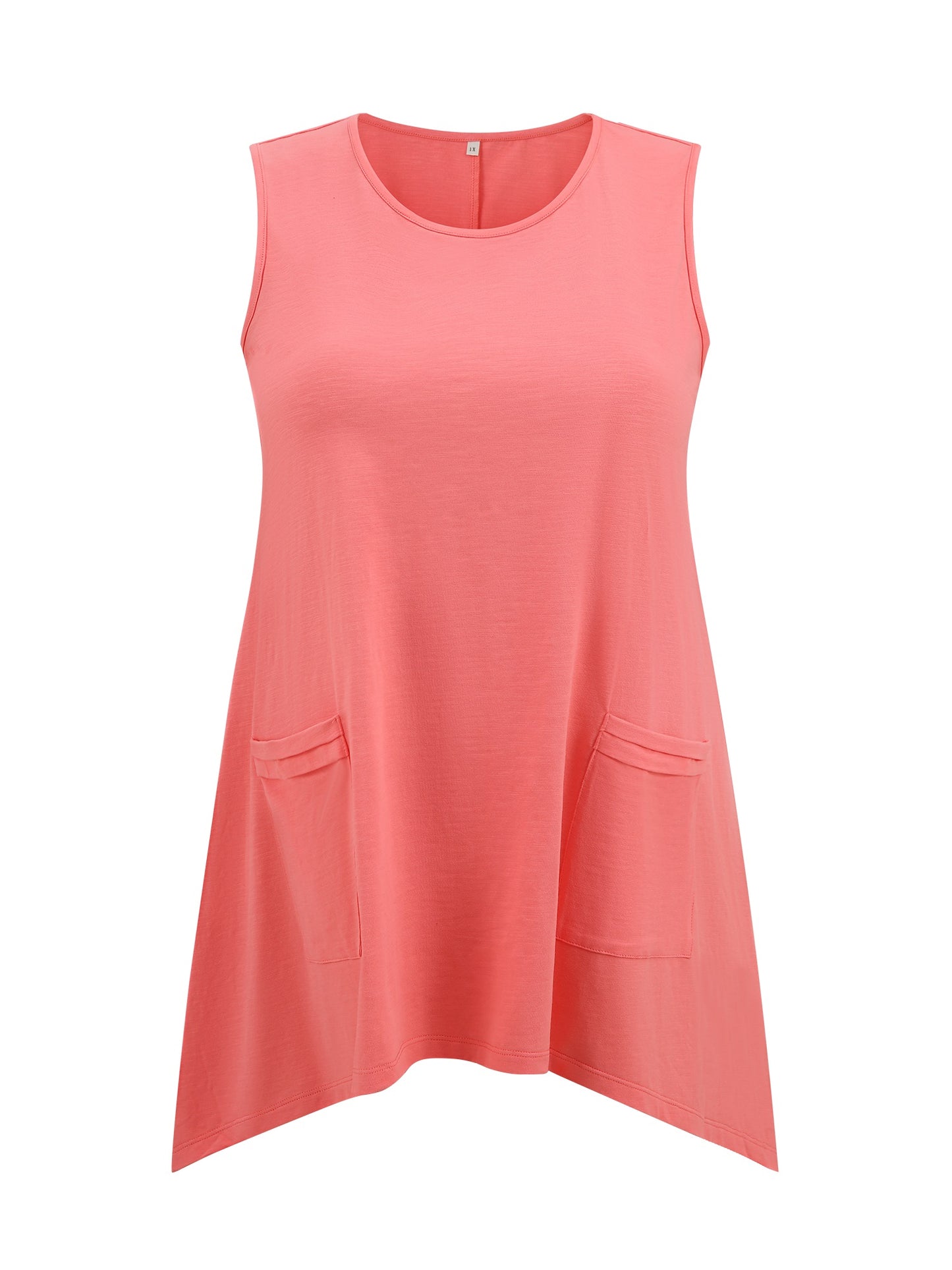 Women Plus Size Tank Top Sleeveless High Low Hem Summer Basic Casual Top with Pockets