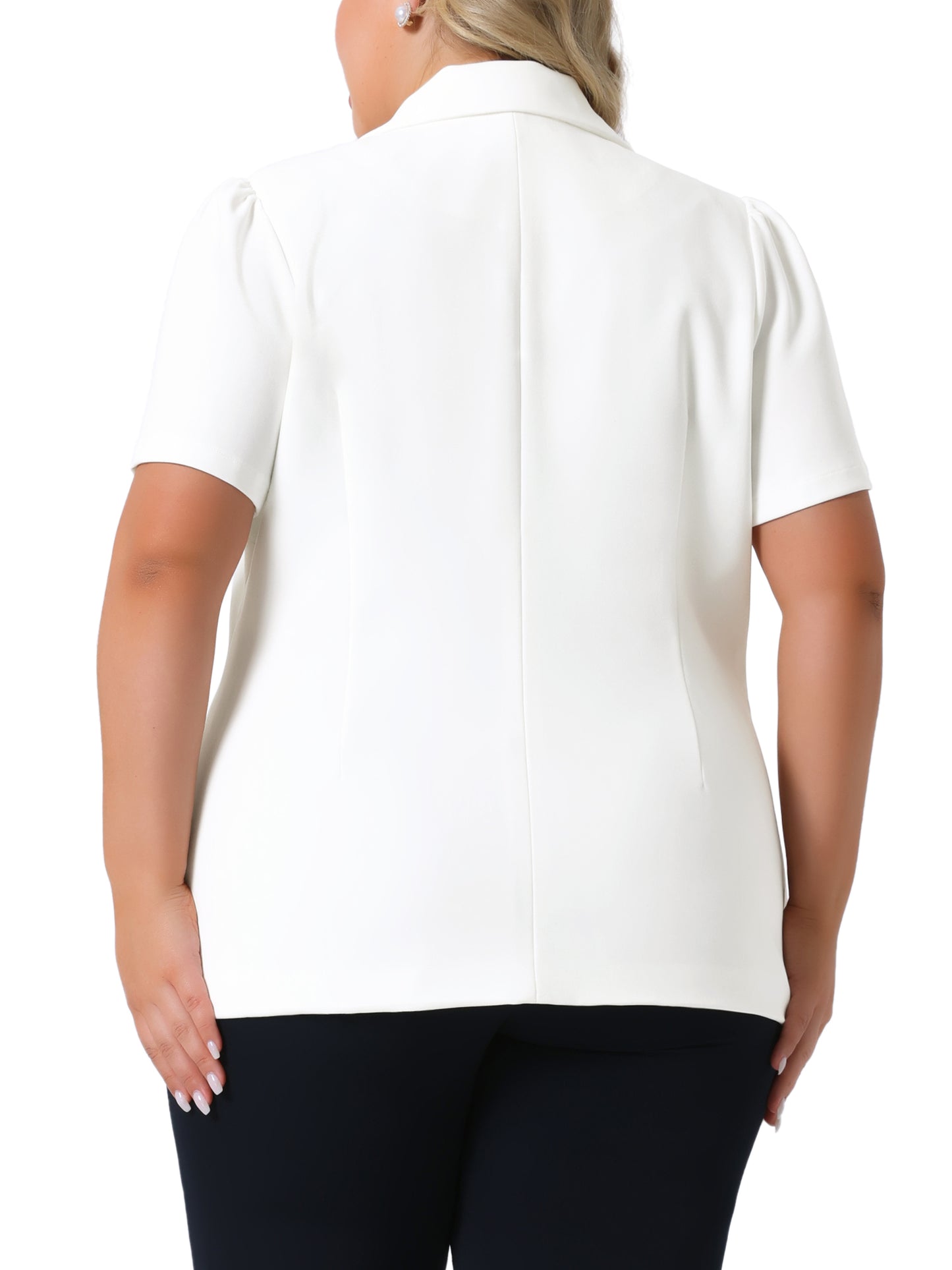 Women Plus Size Blazers Short Puff Sleeve Notched Lapel Single Breasted Office Blazer Jackets