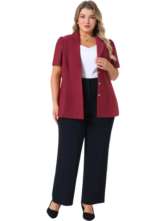 Blazers de talla grande para mujer, chaqueta de oficina de una sola botonadura con solapa con muescas y mangas cortas abullonadas