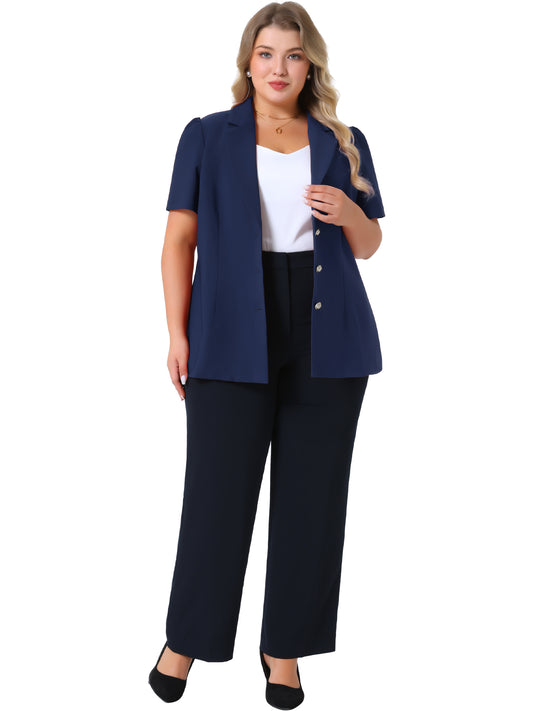 Blazers de talla grande para mujer, chaqueta de oficina de una sola botonadura con solapa con muescas y mangas cortas abullonadas