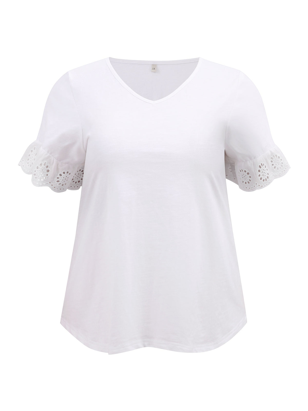 [PACK SALES] Women's Plus Size 2 Pieces Tops V Neck Eyelet Embroidered Lace Short Sleeves Blouses