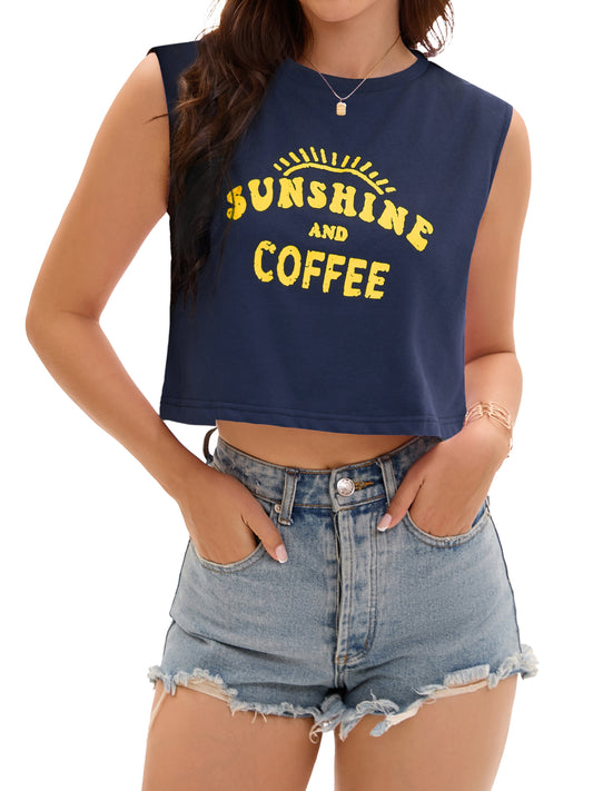 Women Crewneck Sleeveless Tank Loose Fit Casual Crop Tee Top