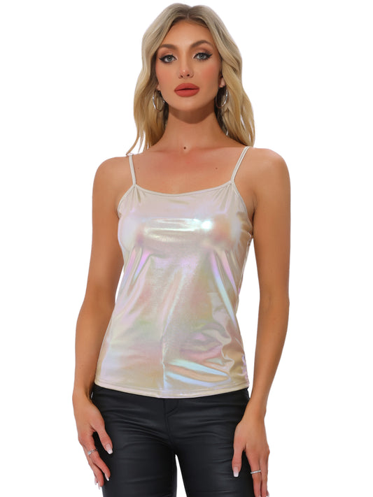 Women's Holographic Shiny Party Sleeveless Slim Fit Metallic Cami Top
