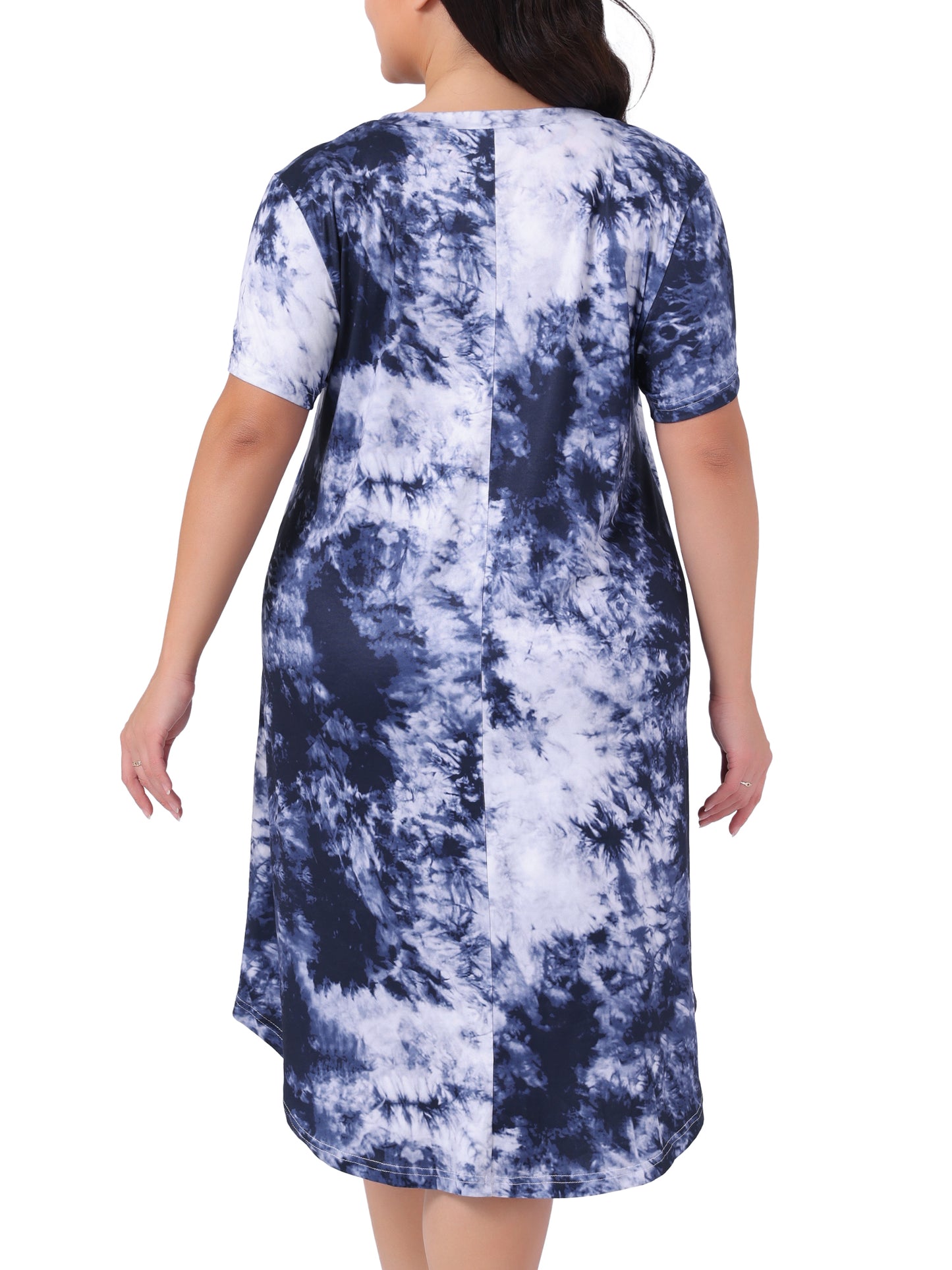 [PACK SALES] Women's Plus Size 2 Pieces Sleepdress Tie Dye Crew Neck Short Sleeve Sleepwear Lounge Midi Nightgowns