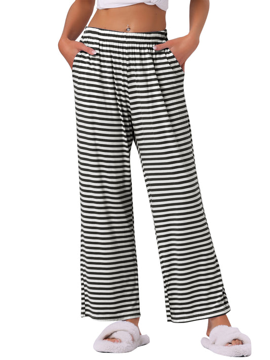 Pantalon de nuit en coton pour femme, taille élastique, jambes larges, droit, vêtements de nuit avec poches