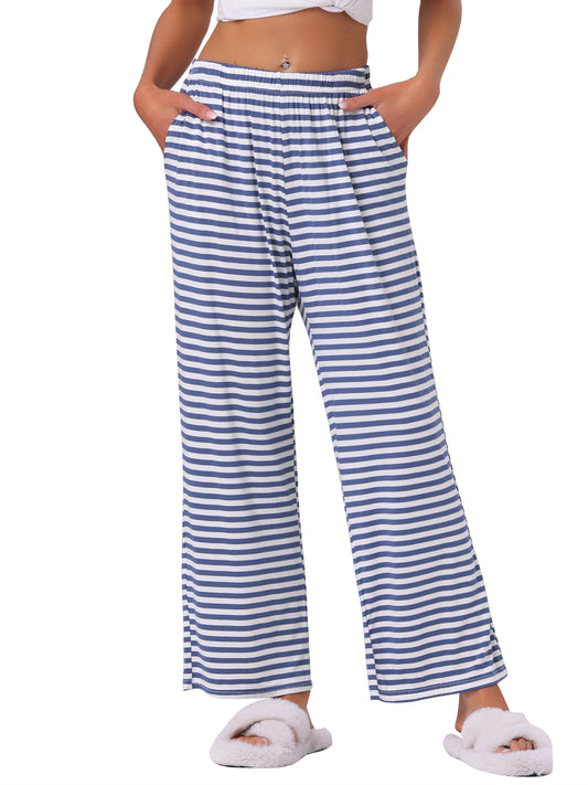 Pantalon de nuit en coton pour femme, taille élastique, jambes larges, droit, vêtements de nuit avec poches