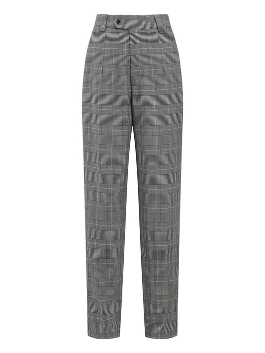 Women's Plaid Work Pant Vintage Houndstooth Tartan Straight Long Trousers