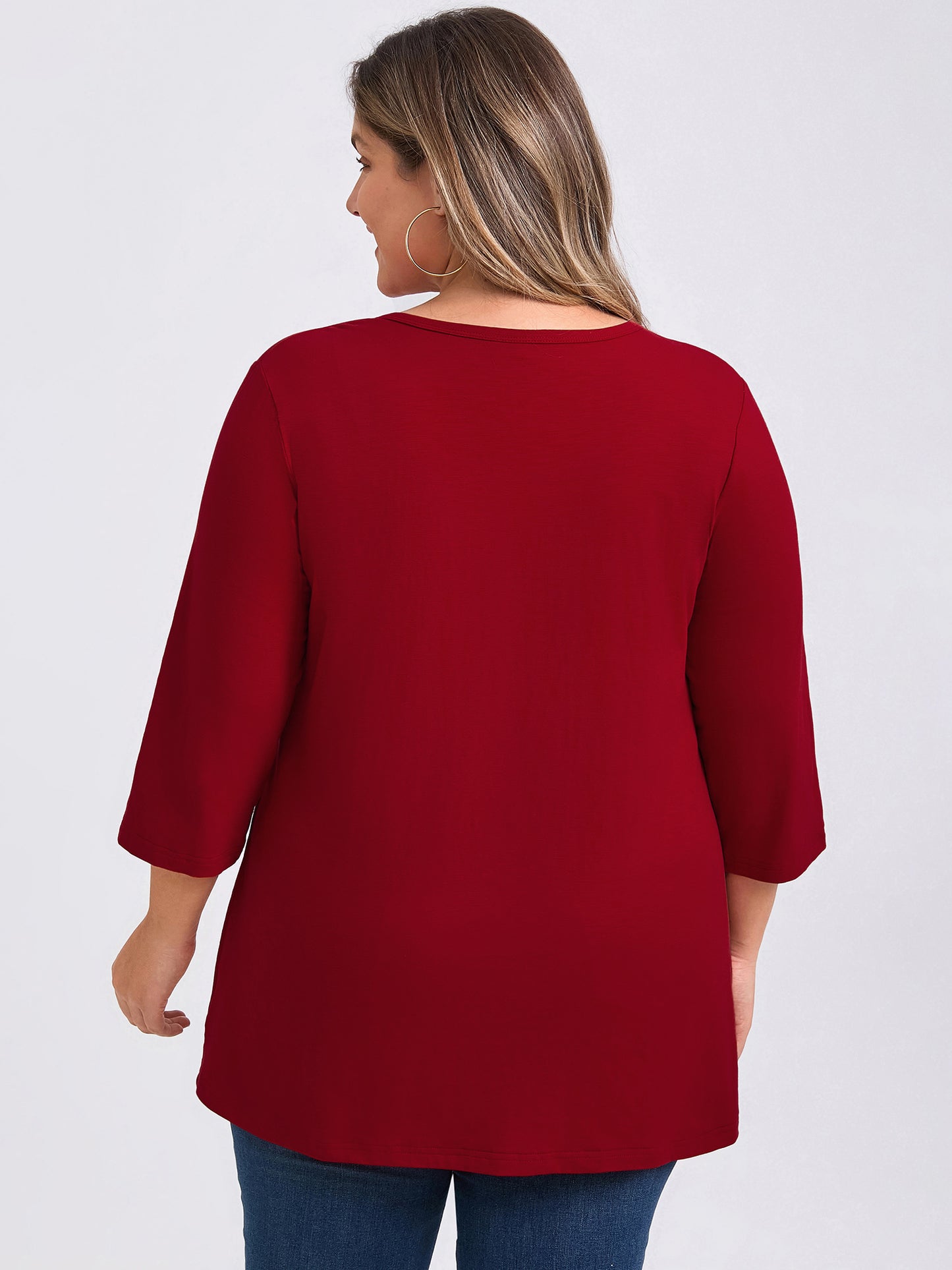 [PACK SALES] Women's Plus Size 2 Pieces Pleated Notched V Neck 3/4 Sleeves Henley Button Decor Tunic Tops Plaid Peplum Blouses