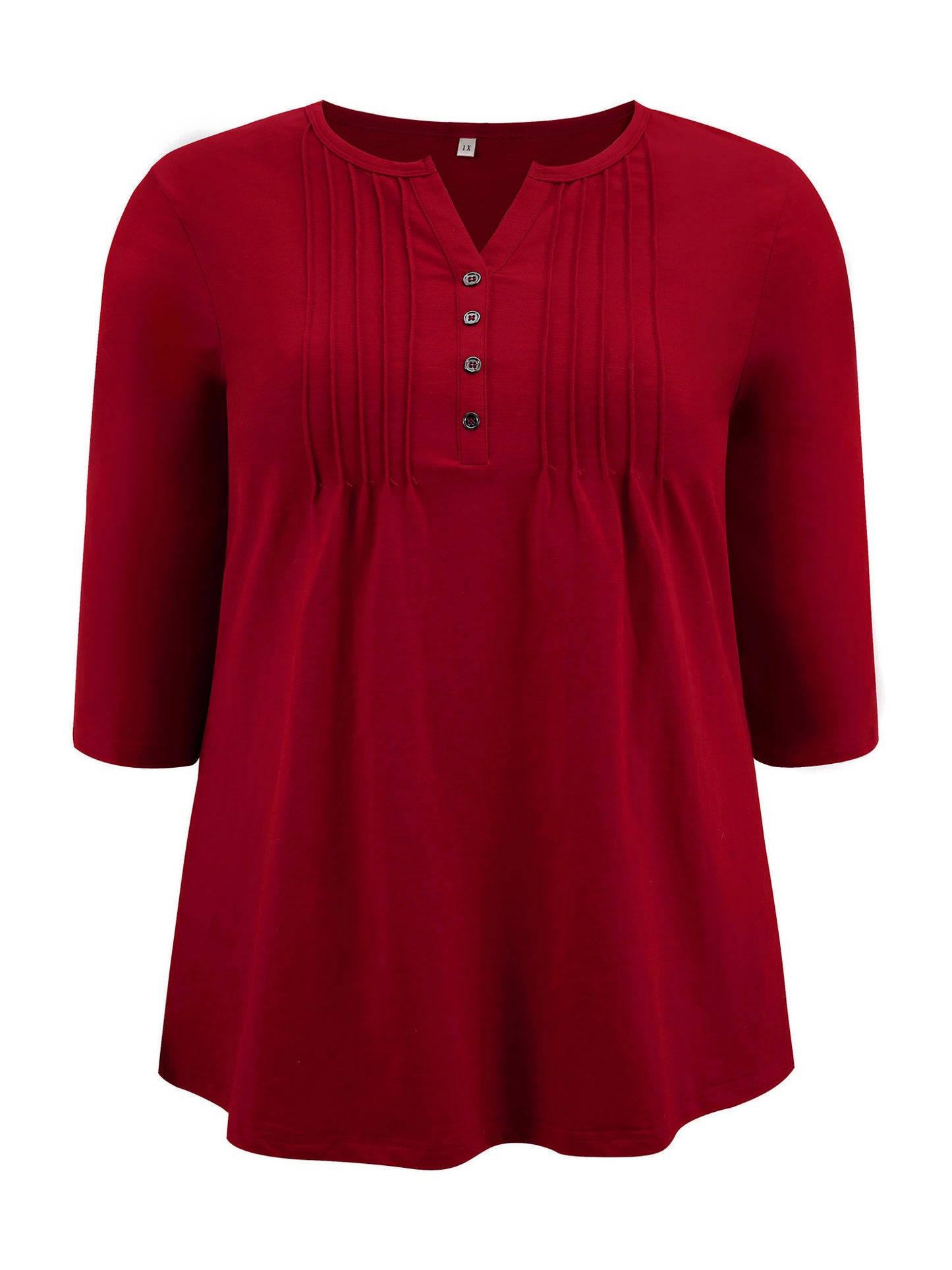 [PACK SALES] Women's Plus Size 2 Pieces Pleated Notched V Neck 3/4 Sleeves Henley Button Decor Tunic Tops Plaid Peplum Blouses