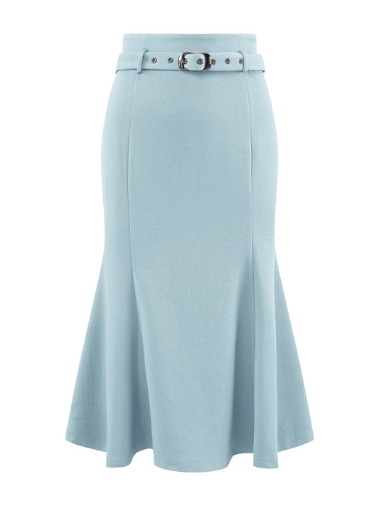 Falda elegante de cola de pez para mujer, cintura alta, con cinturón, elegante falda midi de sirena