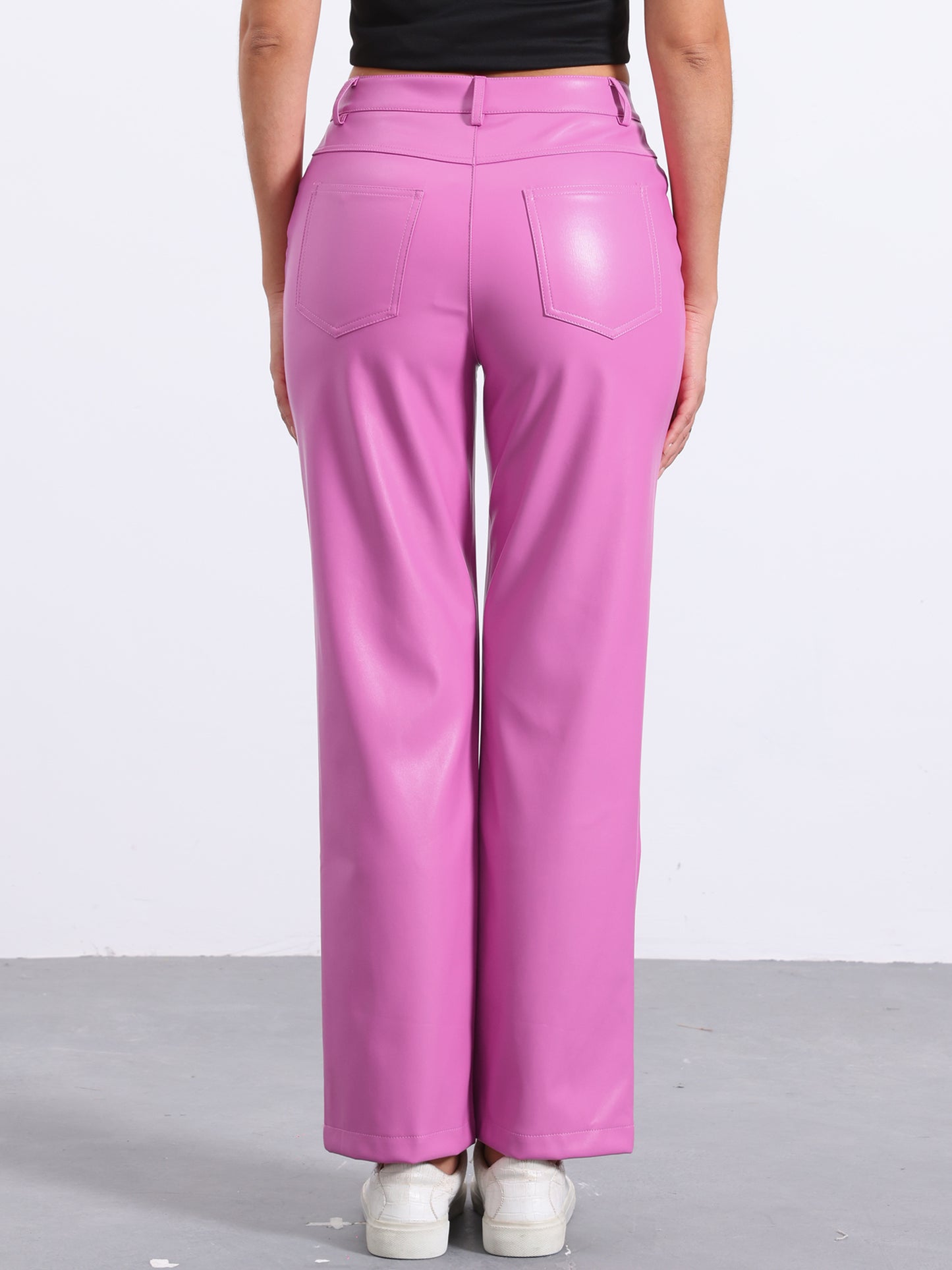 Women's High Waist Straight Leg Punk PU Trousers Faux Leather Pants