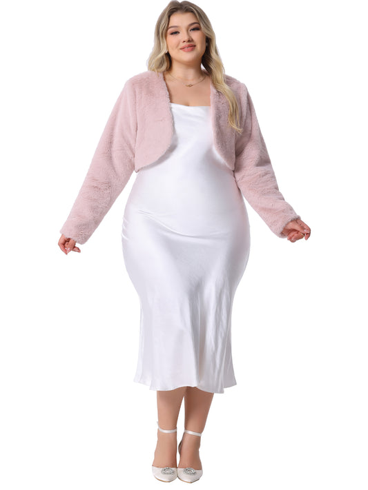 Chaqueta de boda de talla grande para mujer, con parte delantera abierta, de piel sintética, tipo bolero, abrigo corto