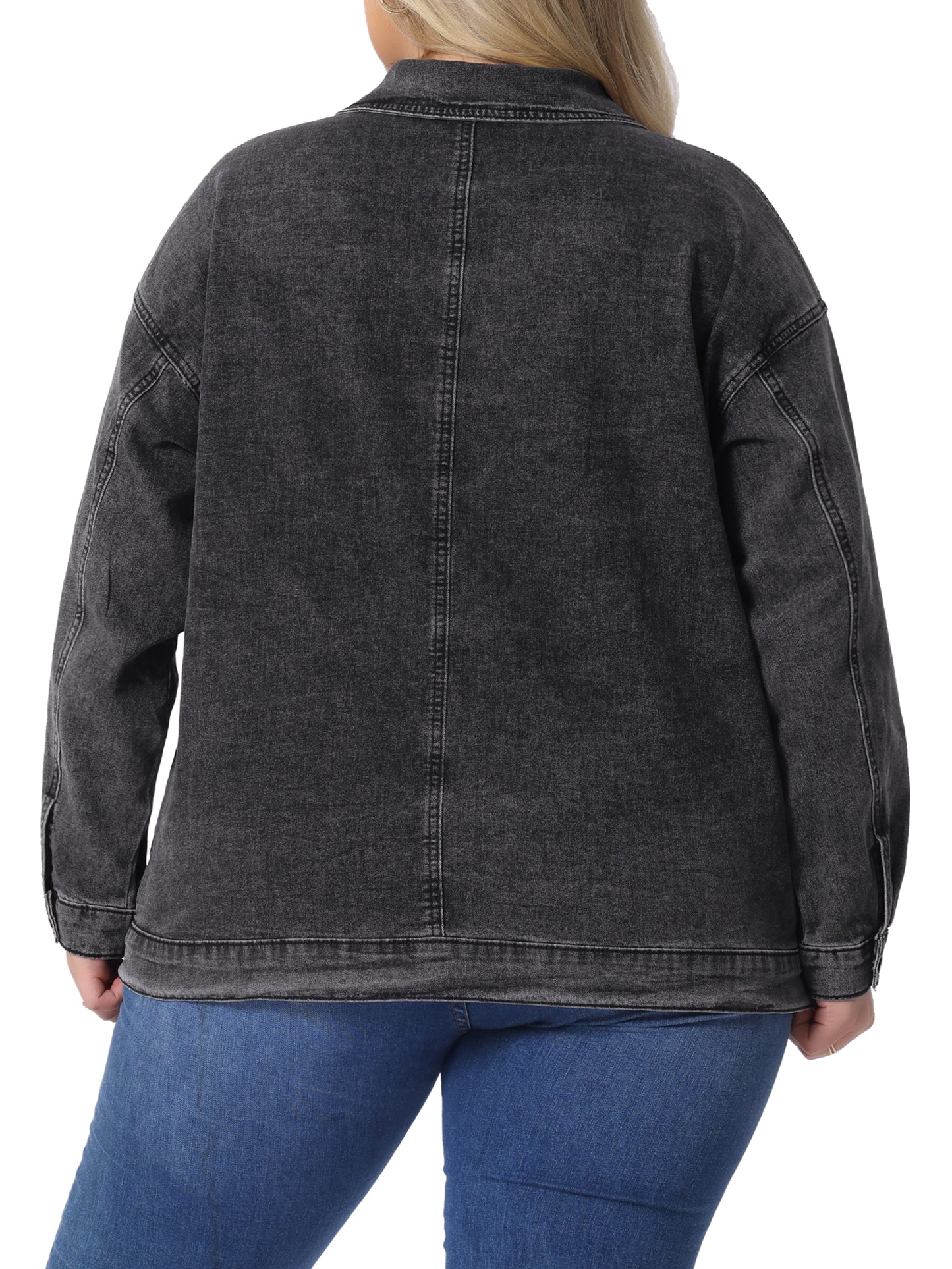 Chaqueta vaquera informal de manga larga con bolsillos para mujer, talla grande
