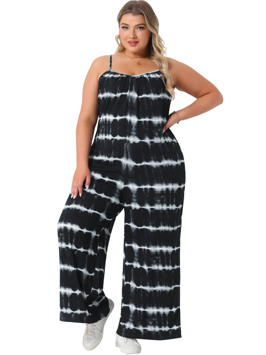 Women's Plus Size Jumpsuit Summer Casual Adjustable Strap Sleeveless Stretchy Wide Leg Long Pants Romper