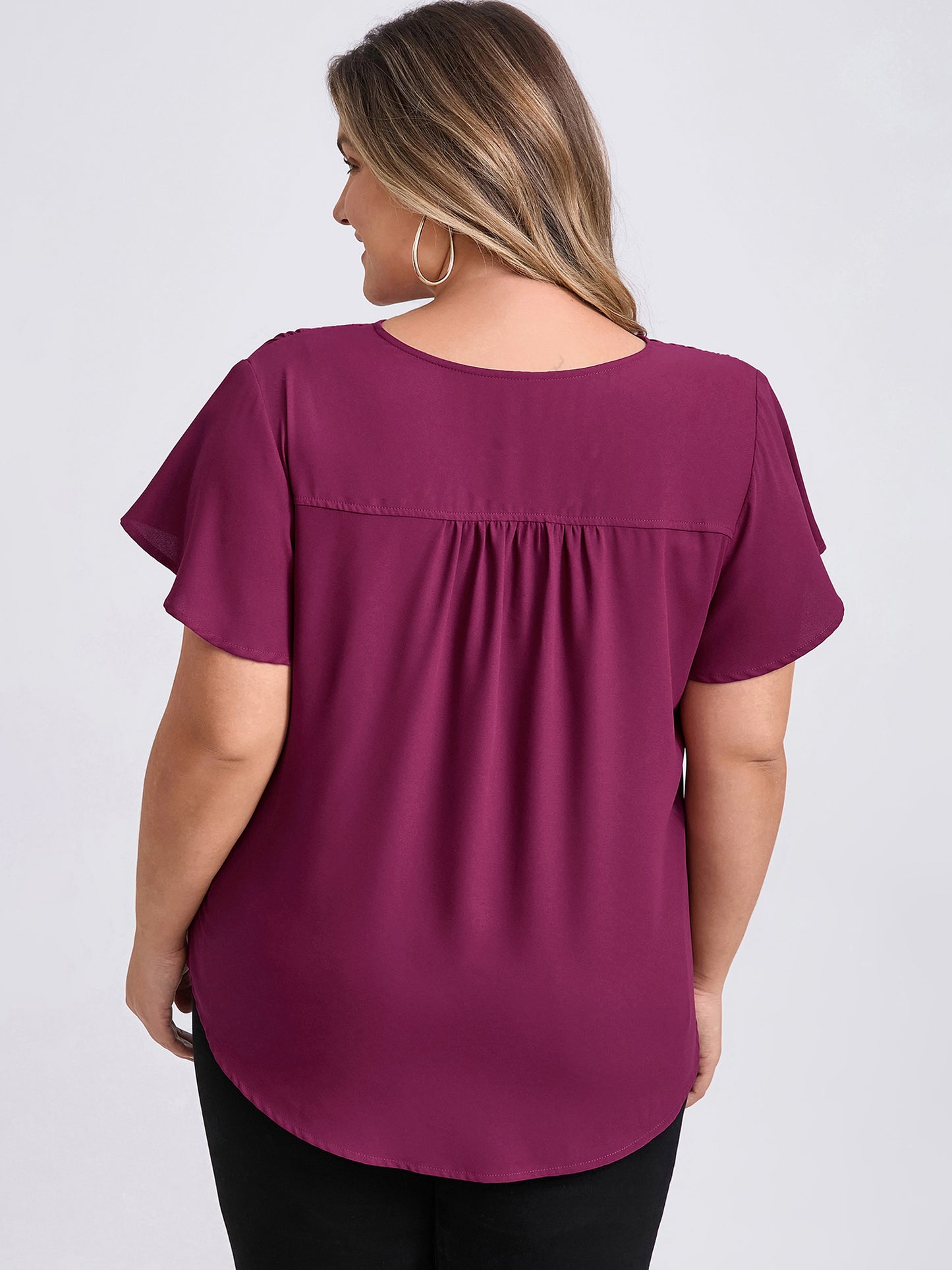 [PACK SALES] Women's Plus Size 2 Pieces Tops V Neck Short Sleeves Pleated Casual Loose Fit Blouses