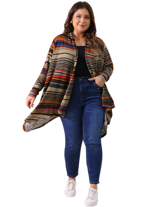 Women Plus Size Cardigan Sweaters Lightweight Long Sleeve Open Front Knit Stripe Cardigan