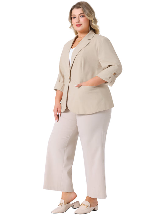 Blazers de lino y algodón de talla grande para mujer, ligeros, con botones, para oficina, negocios, etc.