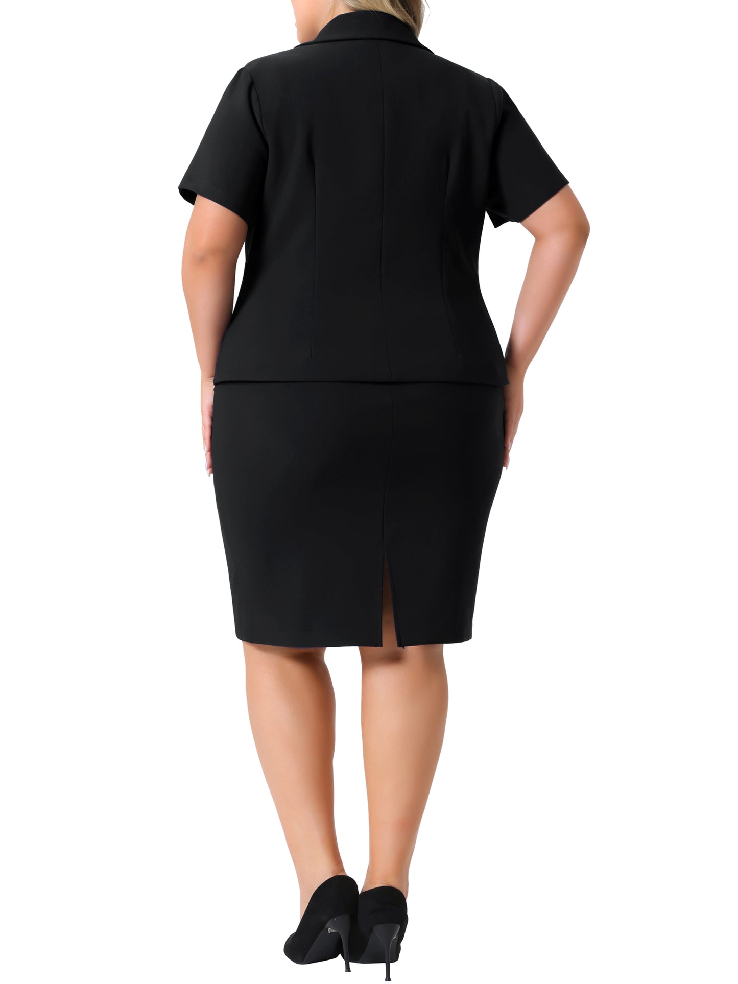 Women Plus Size Blazer Suits Notch Lapel Short Sleeve Office Pencil Skirt Business Skirt Set