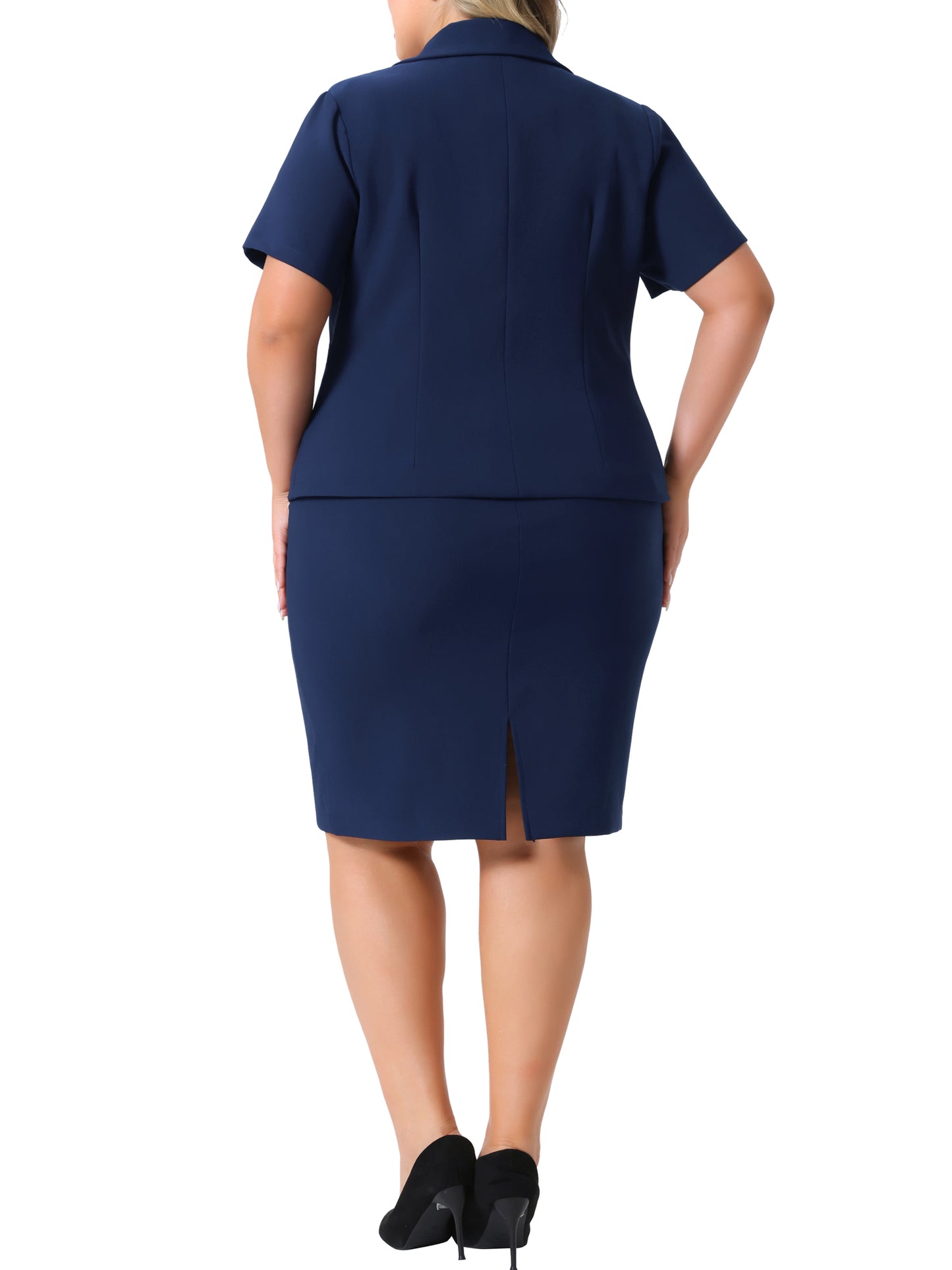 Women Plus Size Blazer Suits Notch Lapel Short Sleeve Office Pencil Skirt Business Skirt Set