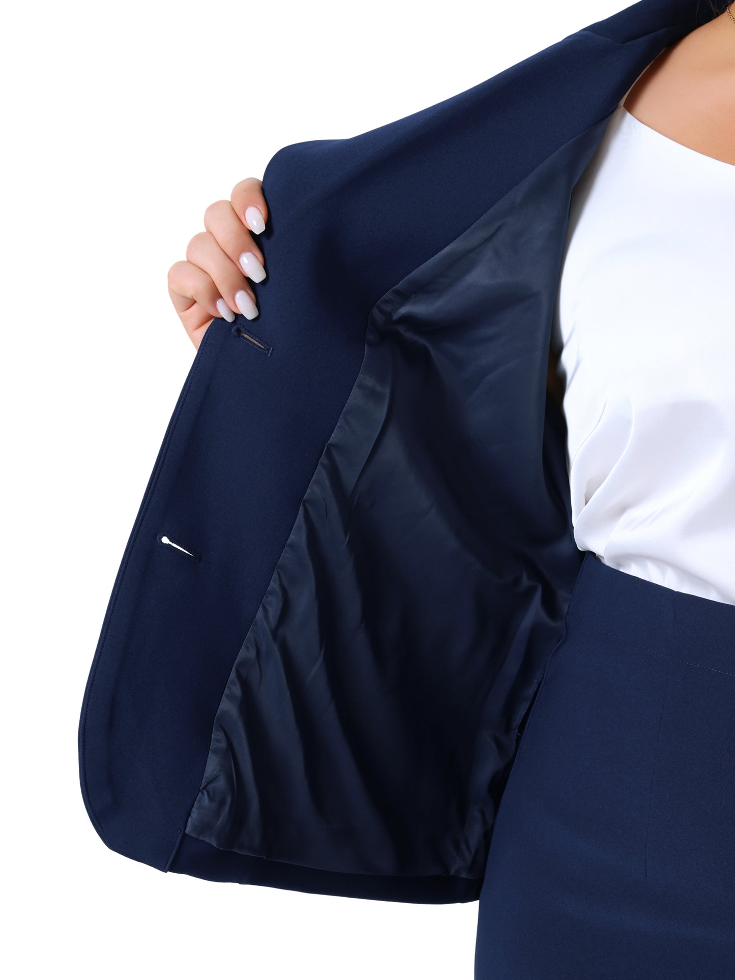 Women Plus Size Blazer Suits Notch Lapel Short Sleeve Office Pencil Skirt Business Skirt Set