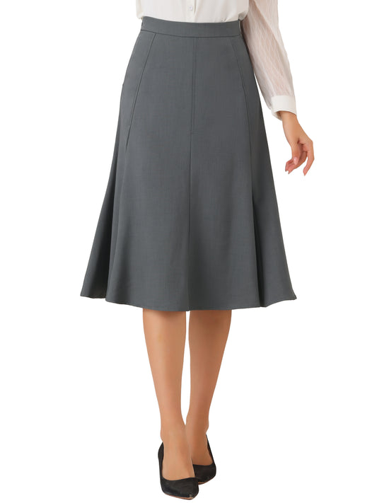 Falda midi elegante de cintura alta con cremallera lateral y vuelo para mujer