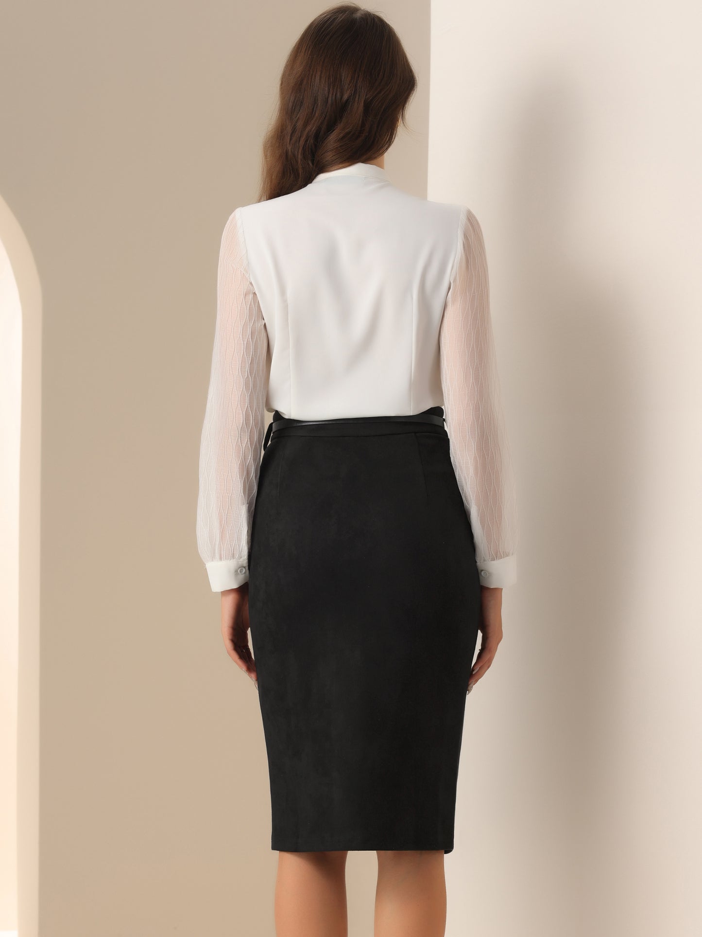 Women's Faux Suede Skirt High Rise Button Front A-line Slit Skirt