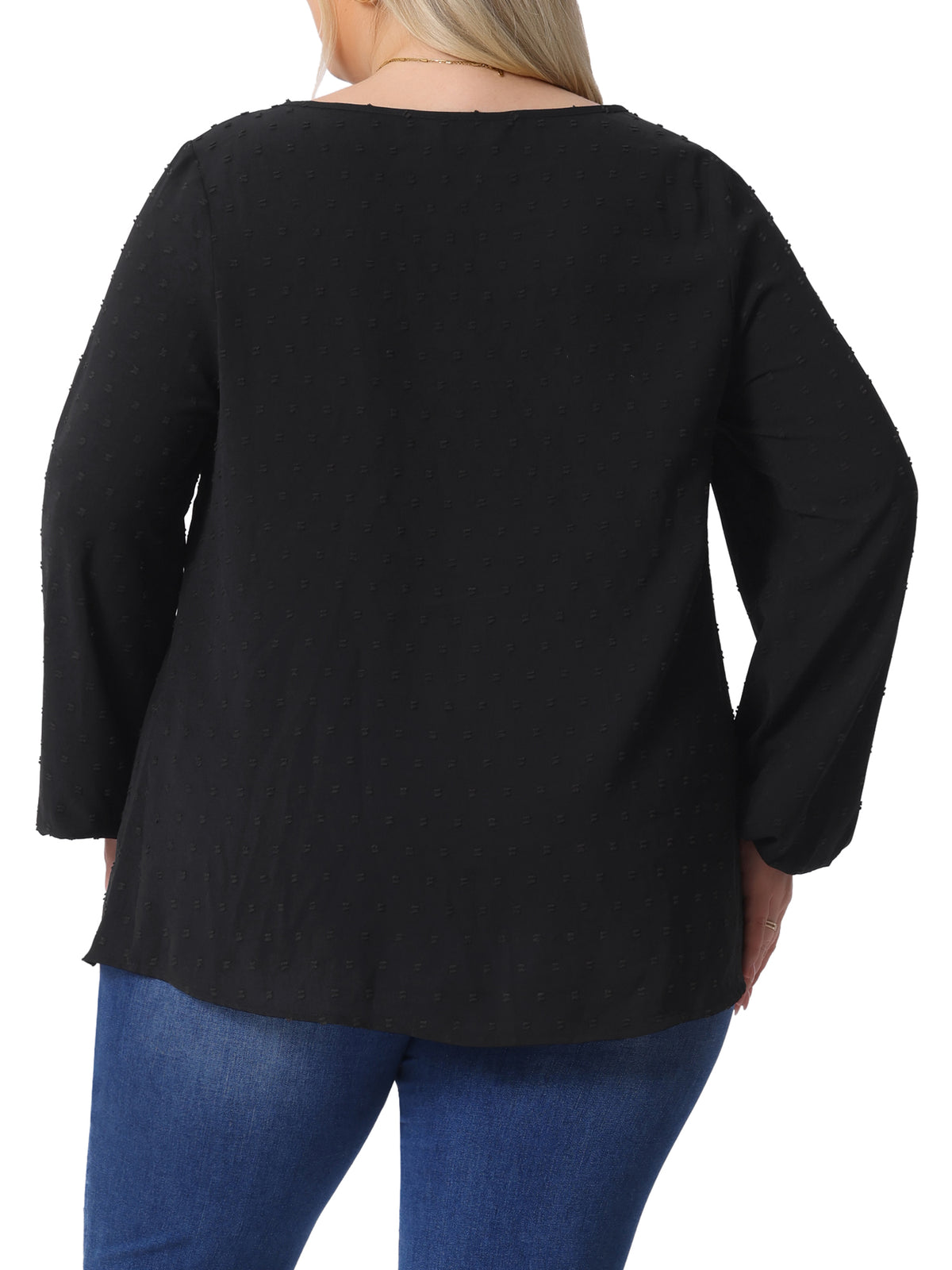 Women Plus Size Chiffon Swiss Dots Long Sleeve Blouses