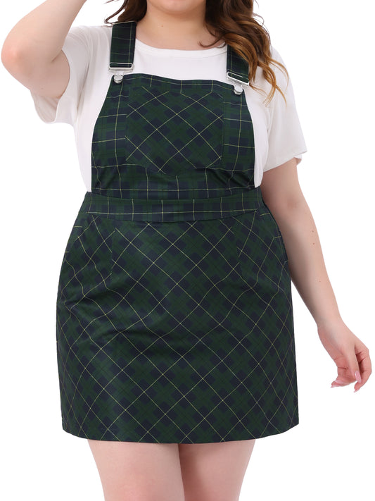Vestido largo de talla grande para mujer, estilo vintage con estampado a cuadros y tirantes ajustables, falda con tirantes