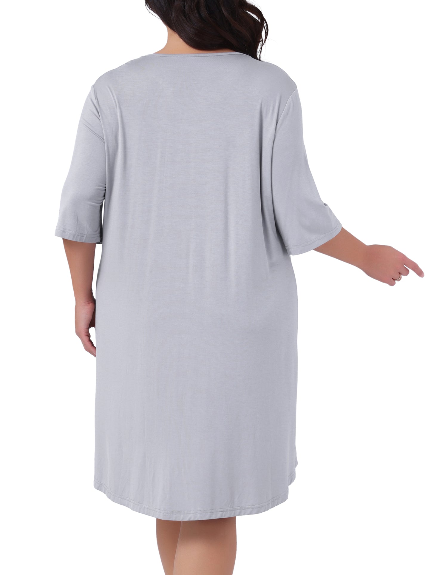 [PACK SALES] Women's Plus Size 2 Pieces Night Dress Pleated Lace Crew Neck 3/4 Sleeve Sleepwear Comfy Midi Nightgown