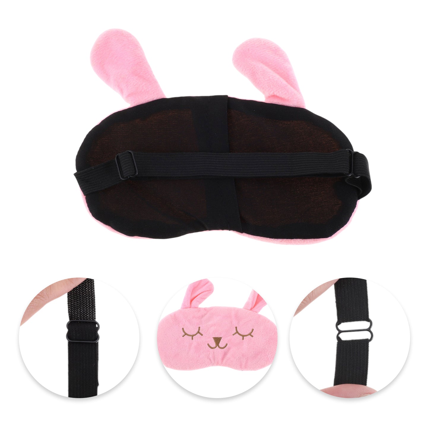 Adjustable Cartoon Rabbit Eye Mask for Travel for Office Pink