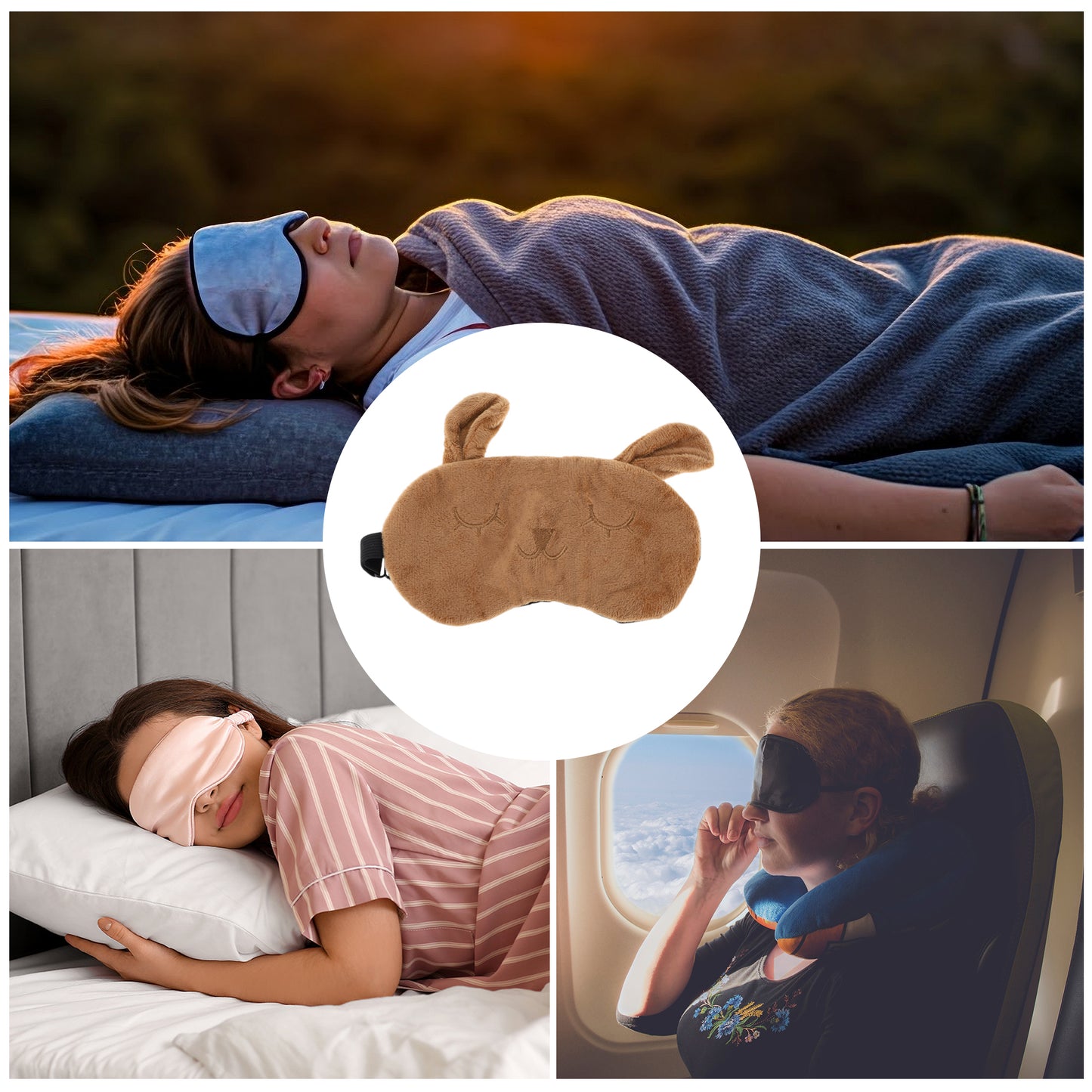 Adjustable Cartoon Rabbit Eye Mask for Travel for Office Coffee Color