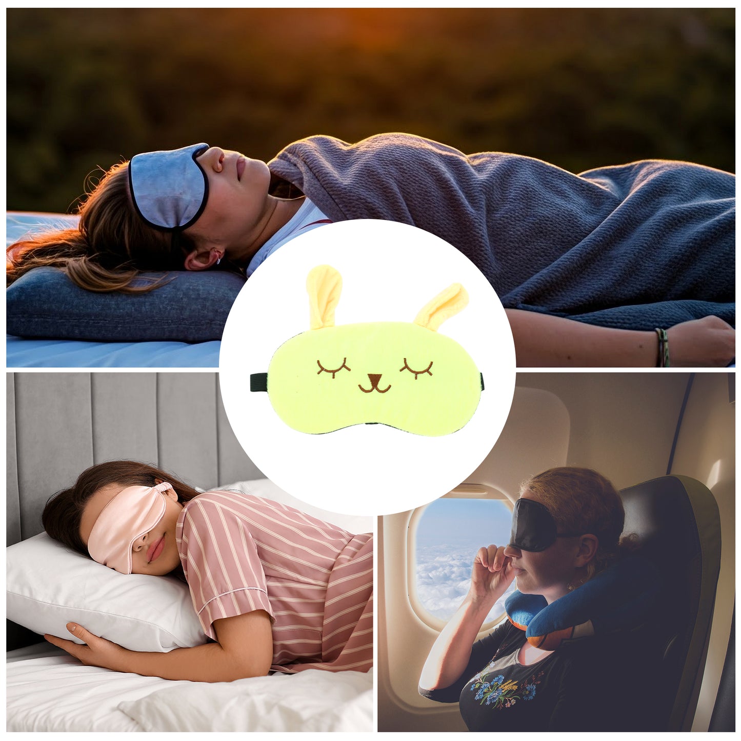 Adjustable Cartoon Rabbit Eye Mask for Travel for Office Yellow