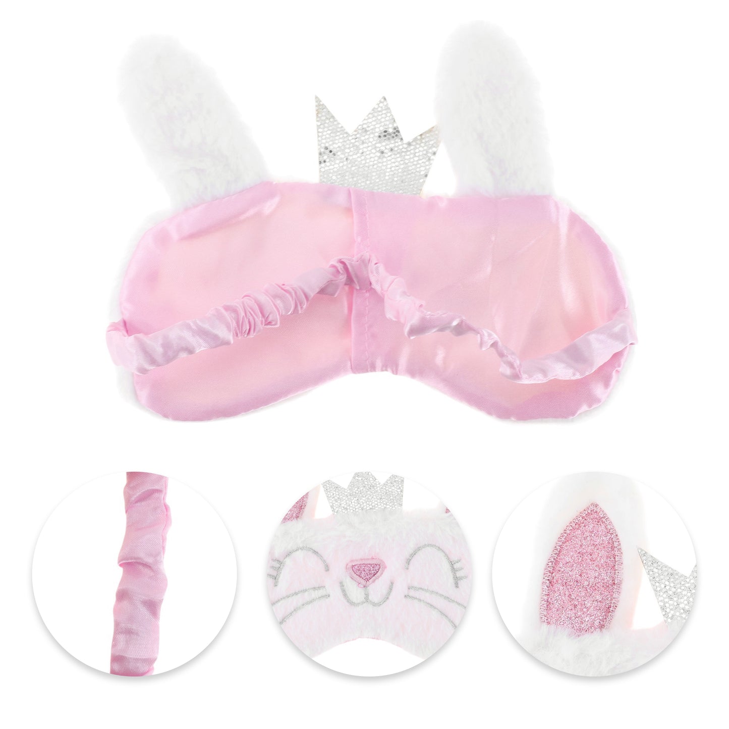 Fleece Long Ear Cats Cute Eye Mask for Travel for Office White