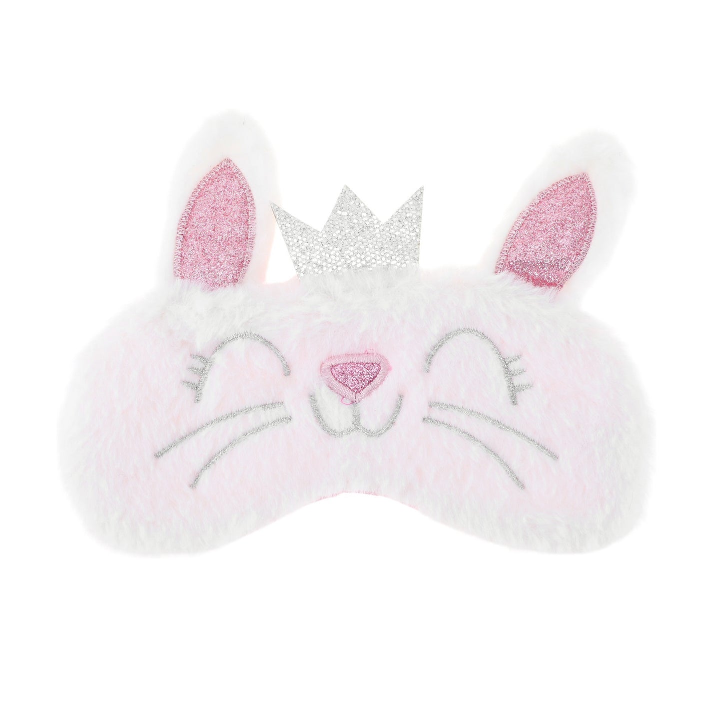 Fleece Long Ear Cats Cute Eye Mask for Travel for Office White