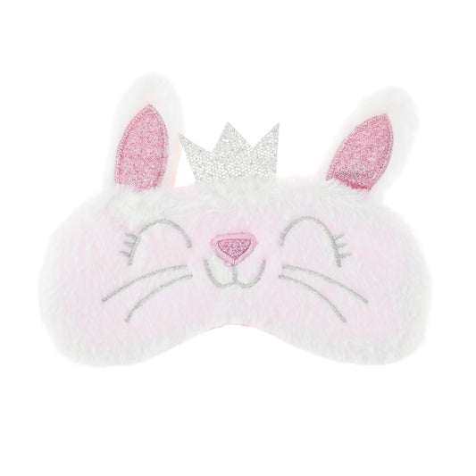 Fleece Long Ear Cats Cute Eye Mask for Travel for Office White