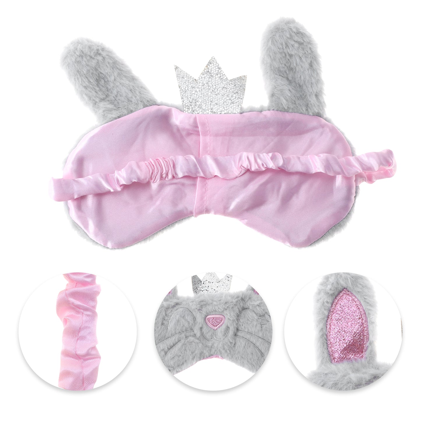 Fleece Long Ear Cats Cute Eye Mask for Travel for Office Gray