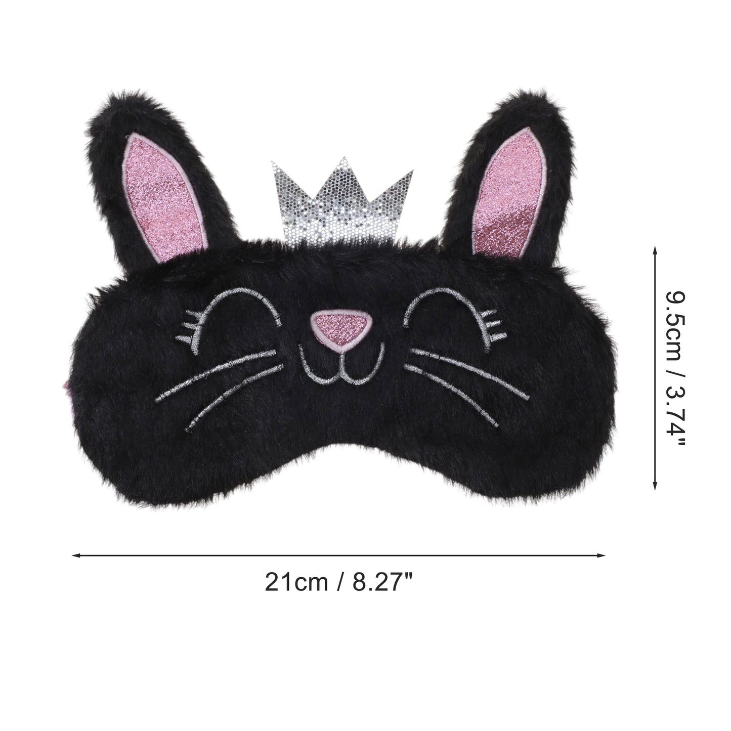 Fleece Long Ear Cats Cute Eye Mask for Travel for Office Black